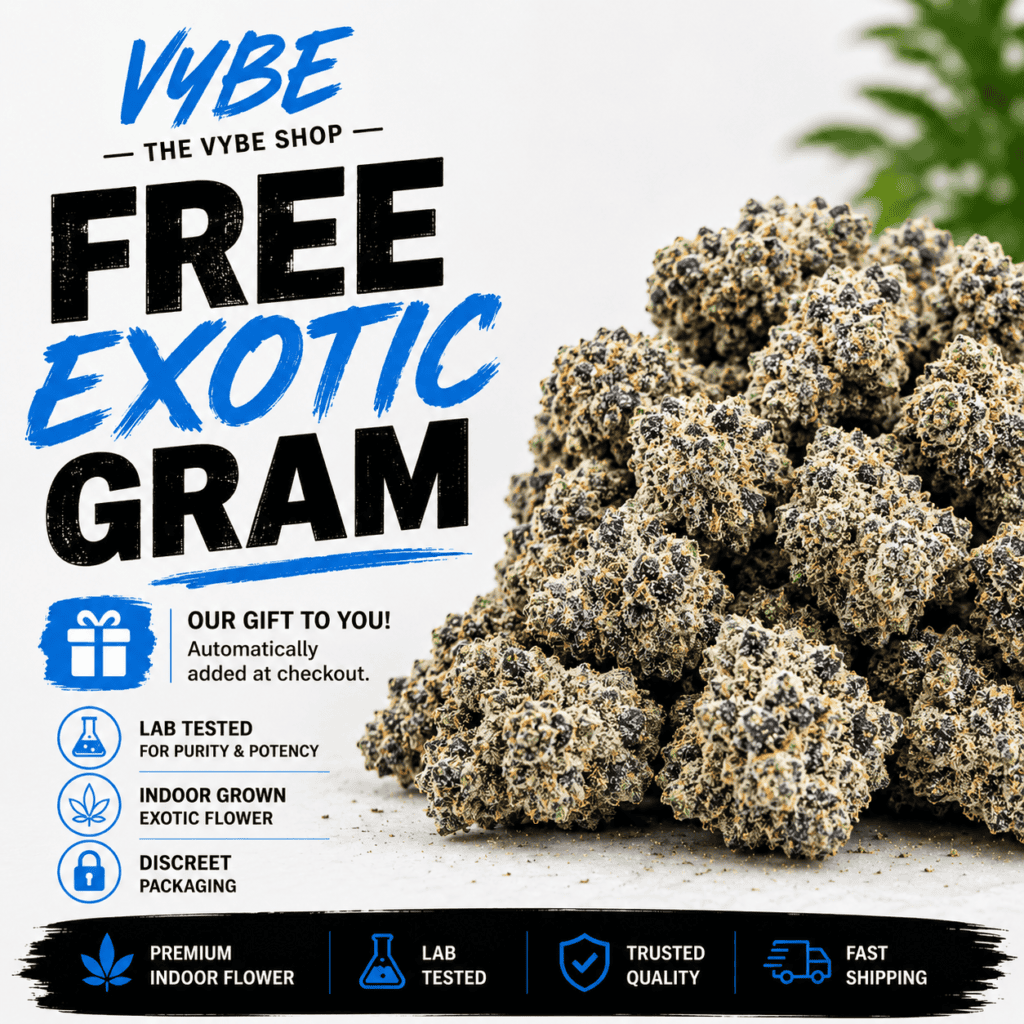Free exotic THCA flower gram offer from Vybe